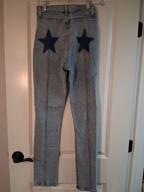 REVICE Light Wash Skinny Jeans with Navy Star Back Detail